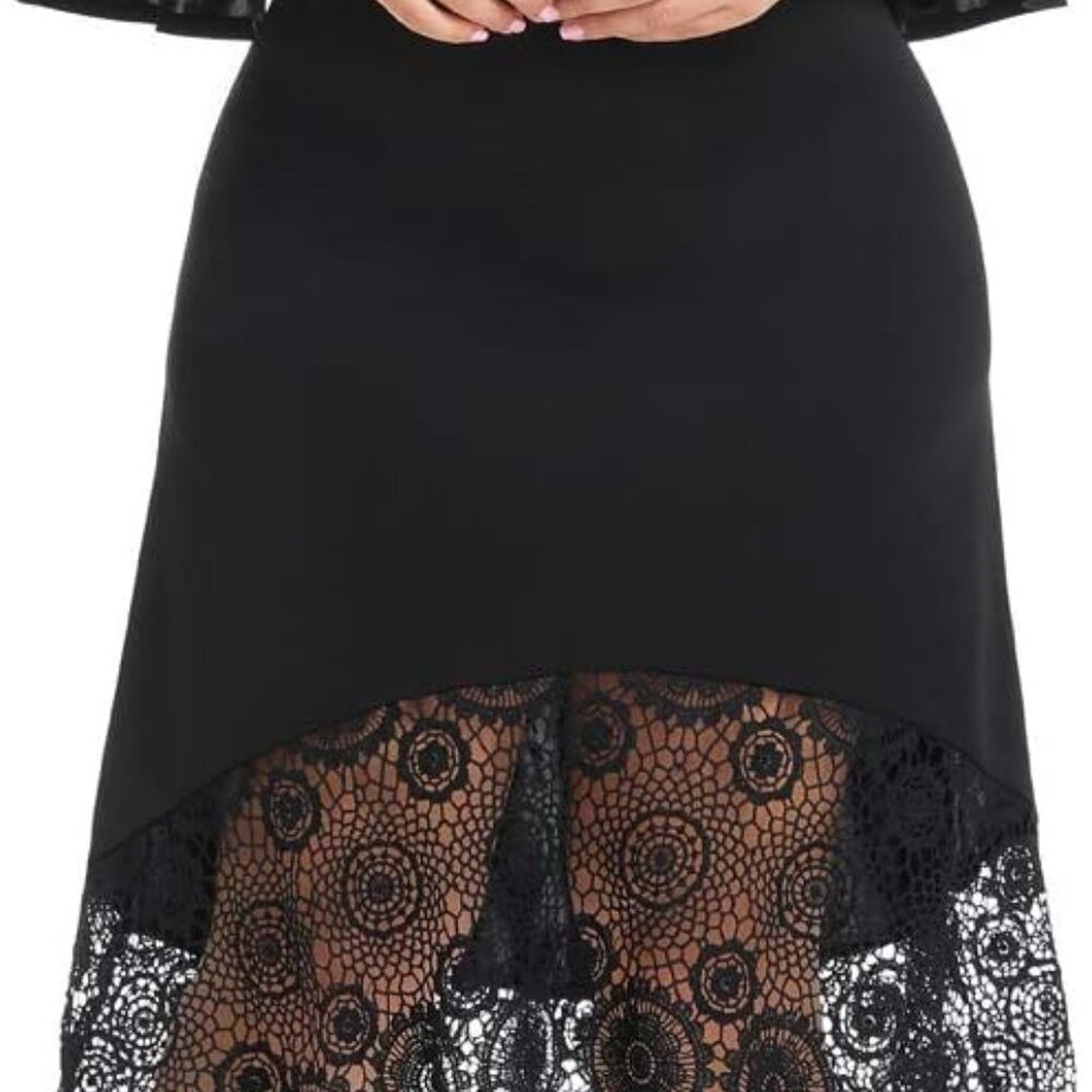 Womens Plus Size Lace Cold Shoulder Flare Cocktail Party Midi Dress